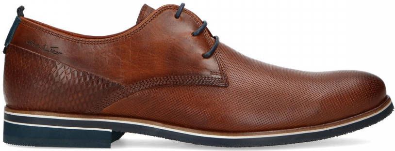 Van lier Cognac leren veterschoenen met print