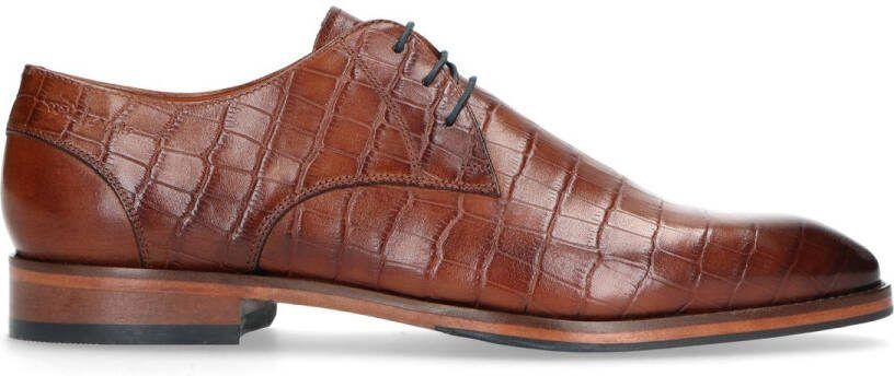 Van lier Cognac veterschoenen met crocoprint