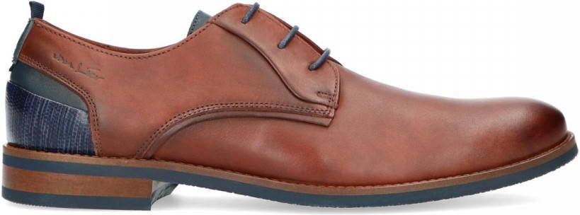 Van lier Cognac veterschoenen met donkerblauwe details