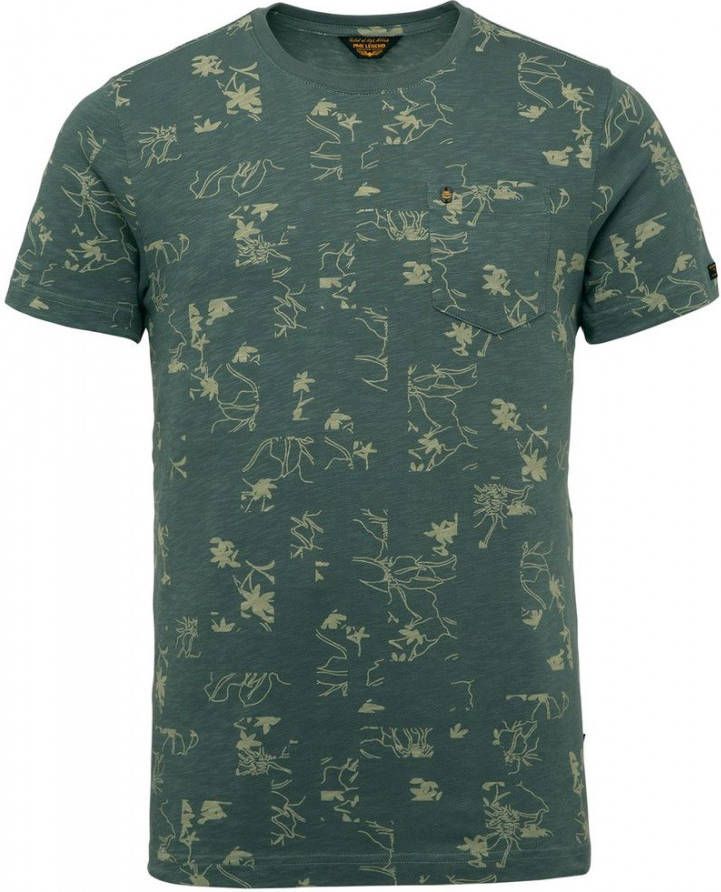 PME Legend Olijf T shirt Short Sleeve V neck Slub Jersey Aop