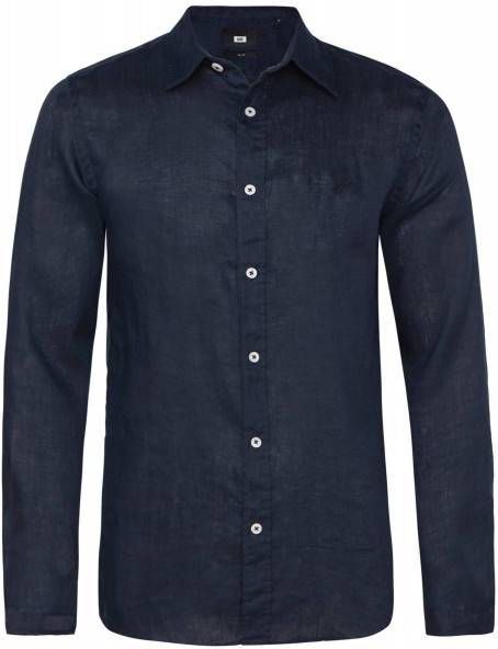 WE Fashion Fundamentals linnen slim fit overhemd turquoise